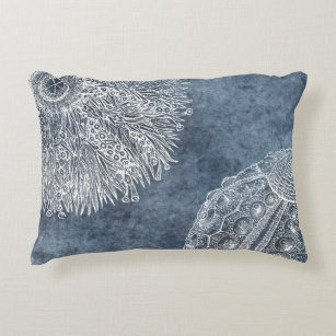 Sea Urchin Watercolor Ocean Navy Blue White Decorative Cushion