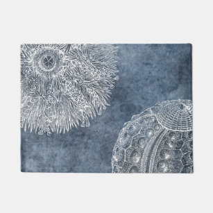 Sea Urchin Watercolor Ocean Navy Blue White Doormat