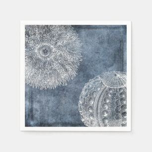 Sea Urchin Watercolor Ocean Navy Blue White Napkin