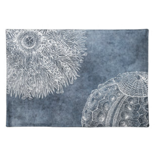 Sea Urchin Watercolor Ocean Navy Blue White Placemat
