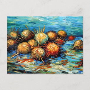 Sea Urchins in Expressive Ocean Oil Painting Postcard