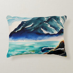 Sea view watercolor decorative cushion