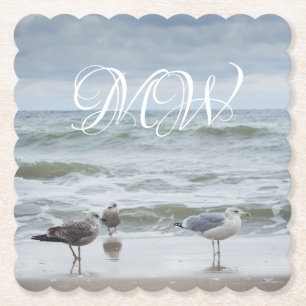 Sea view : waves and seagulls paper coaster