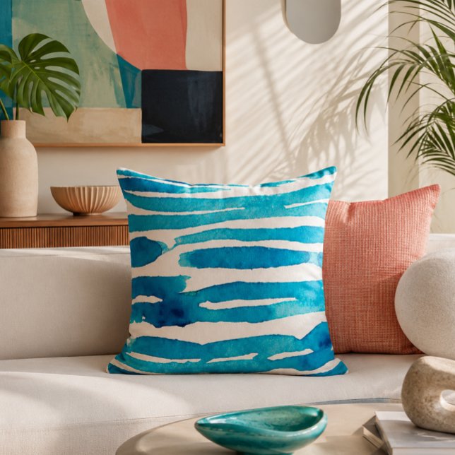 Sea water watercolor abstract cushion (Creator Uploaded)