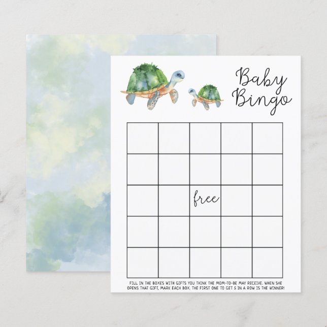 Sea Watercolor Turtles - Baby shower bingo game (Front/Back)