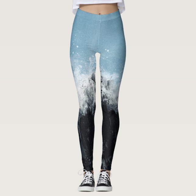Sea wave: hand-painted design leggings (Front)