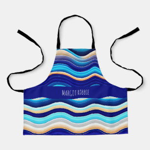 Sea Wave Soft Watercolor Abstract Pattern Apron