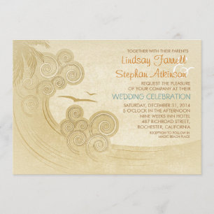 Sea waves beach wedding invitations vintage