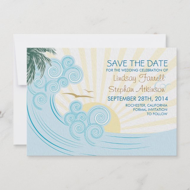 Sea waves beach wedding save the date cards (Front)
