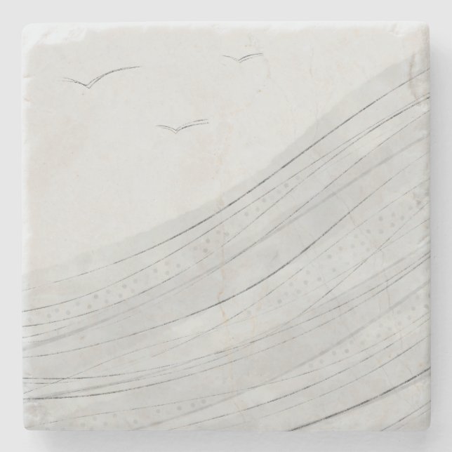 Sea Waves Ceramic Tile Stone Coaster (Front)