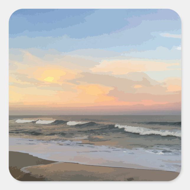 Sea Waves Crashing on Shore during Sunset Square Sticker (Front)
