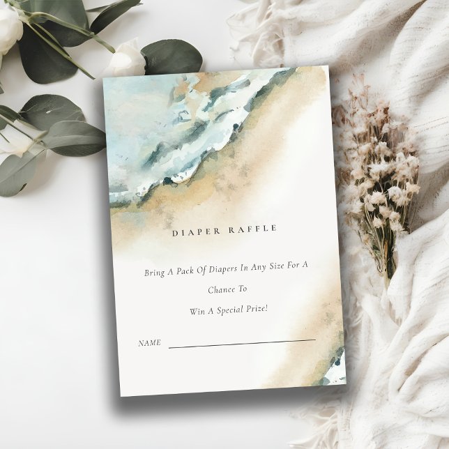 Sea Waves Sand Beach Diaper Raffle Baby Shower Enclosure Card (Creator Uploaded)