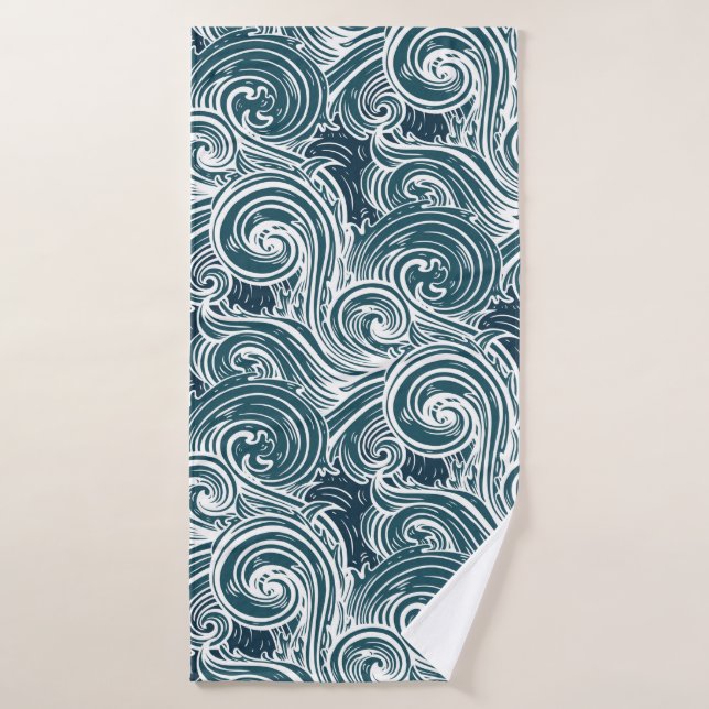 Sea waves seamless pattern bath towel (Bath Towel)