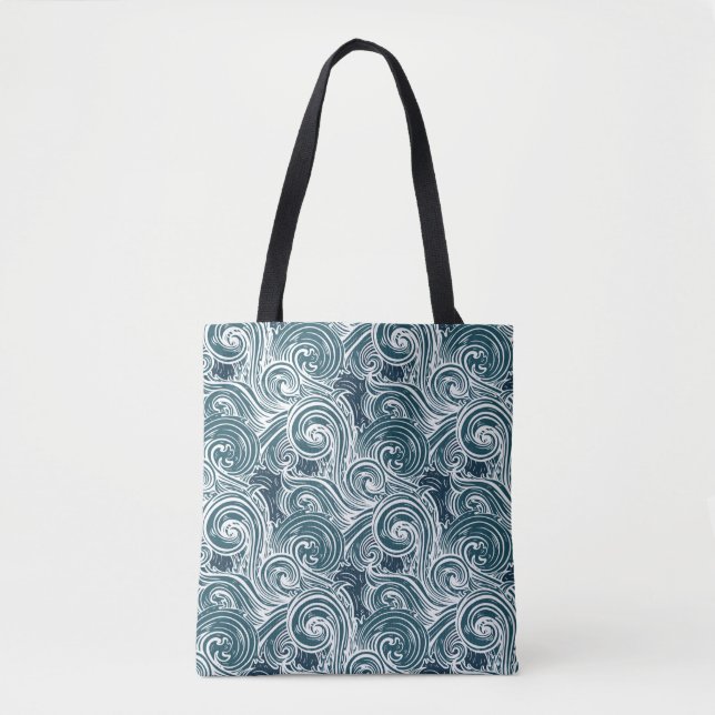 Sea waves seamless pattern tote bag (Front)