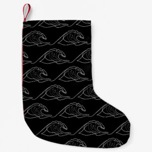 Sea Waves White Contour Surfing Artistic Summer Small Christmas Stocking