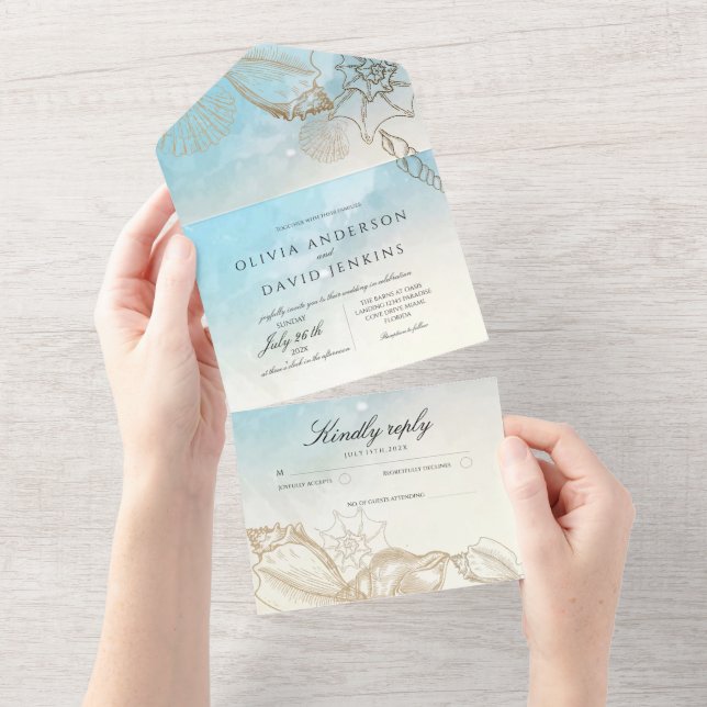 Sea Wedding  Summer Blue Ocean Beach Wedding  All In One Invitation (Tearaway)