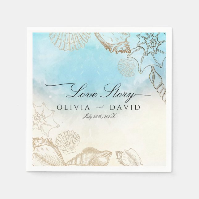 Sea Wedding  Summer Blue Ocean Beach Wedding  Napkin (Front)