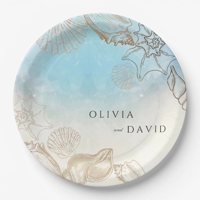 Sea Wedding  Summer Blue Ocean Beach Wedding  Paper Plate (Front)