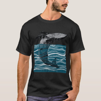 sea whale jump whale in blue waves funny gift T-Shirt