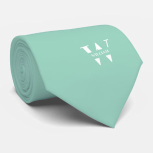 Sea White Colour Elegant Monogram + Name  Tie