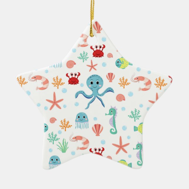 Sea World pattern Ceramic Tree Decoration (Front)