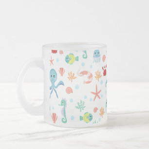 Sea World pattern Frosted Glass Coffee Mug