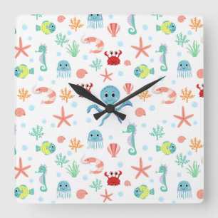 Sea World pattern Square Wall Clock