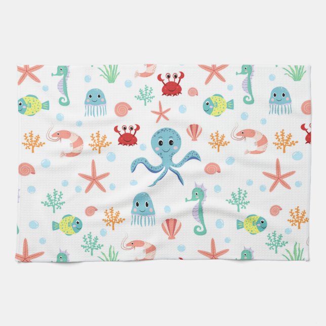 Sea World pattern Tea Towel (Horizontal)