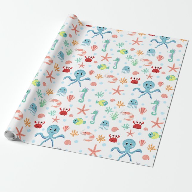 Sea World pattern Wrapping Paper (Unrolled)