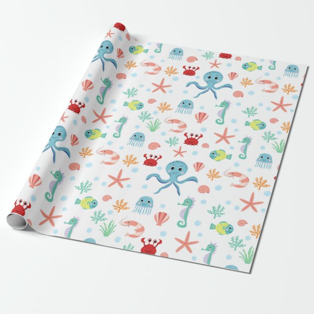 Sea World pattern Wrapping Paper (Unrolled)