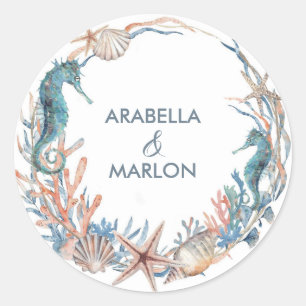Sea Wreath   Beach Seahorse Shells  Classic Round Sticker