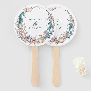 Sea Wreath Watercolor Beach Wedding Hand Fan