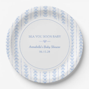Sea You Soon Baby! Blue Coastal Beach Baby Shower Paper Plate