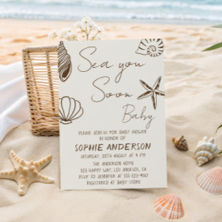 Sea You Soon Baby Boho Coastal Baby Shower Invitation