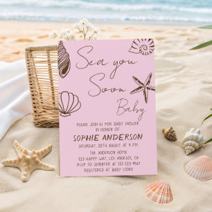 Sea You Soon Baby Boho Coastal Baby Shower Invitation