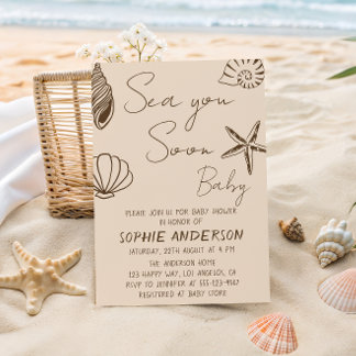 Sea You Soon Baby Boho Coastal Baby Shower Invitation