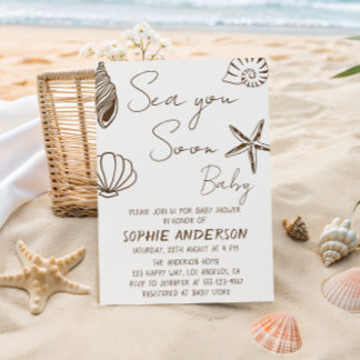 Sea You Soon Baby Boho Coastal Baby Shower Invitation