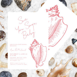 Sea You Soon Baby Chic Pink Seashell Baby Shower Invitation
