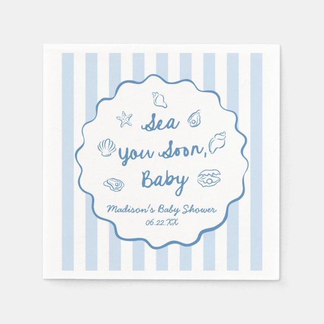 Sea You Soon Baby Coastal Baby Shower Napkin (Front)
