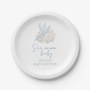 Sea you soon baby Coastal beach Baby Shower Paper Plate