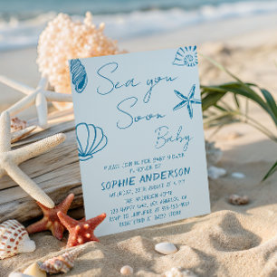 Sea You Soon Baby Coastal Seashell Baby Shower Invitation