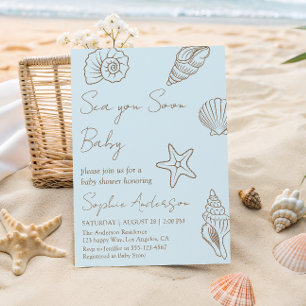 Sea You Soon Baby Coastal Seashell Baby Shower Invitation