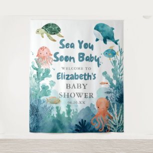 Sea You Soon Baby Cute Baby Shower Photo Backdrop Tapestry