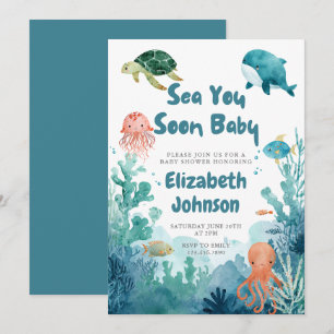 Sea You Soon Baby Cute Watercolor Baby Shower Invitation
