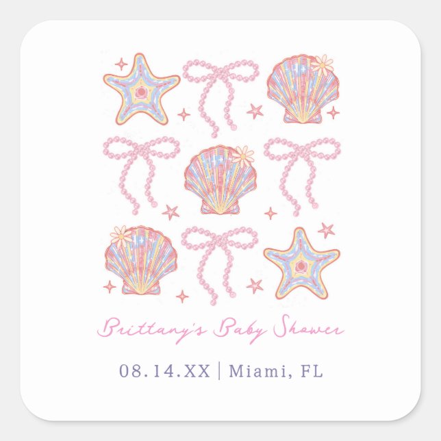 Sea You Soon Baby Girl Coastal Baby Shower  Square Sticker (Front)