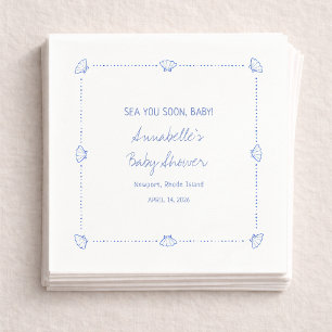Sea You Soon Baby Hand Drawn Seashells Baby Shower Napkin
