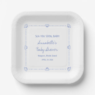Sea You Soon Baby Hand Drawn Seashells Baby Shower Paper Plate