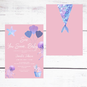 Sea You Soon Baby Ocean Pink Baby Shower Invitation