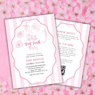 Sea You Soon Baby Pink Seashells Girl Baby Shower  Invitation