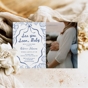 Sea You Soon, Baby Seashell Baby Shower Photo Invitation